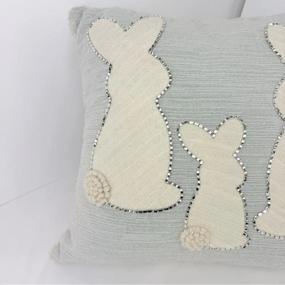 Spring Gatherings Three Bunny Light Blue Textured Seasonal Easter Accent Pillow